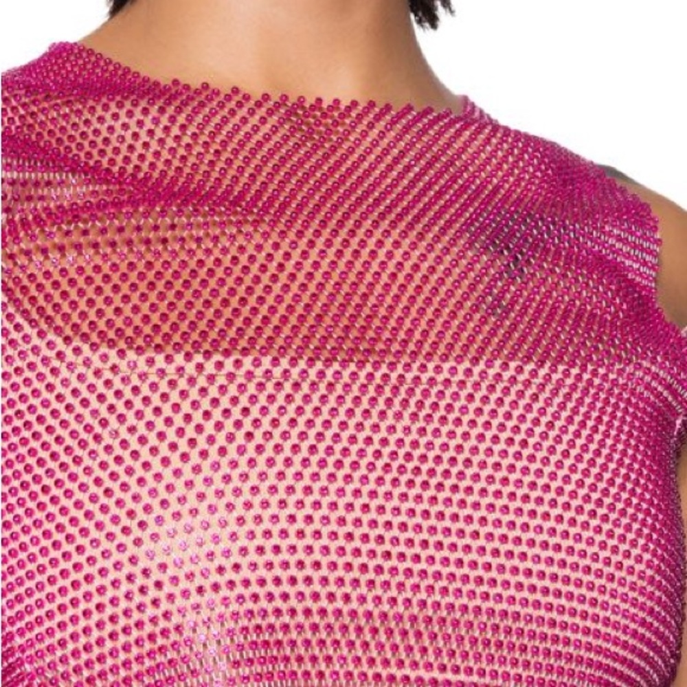 •Zelda• Rhinestone Mesh Sleeveless Crop Top In Fuchsia - Picture 3 of 4
